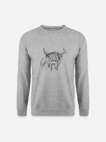 Strichzeichnung niedlichen schottischen Hochländer - Unisex Pullover - Weißgrau meliert
