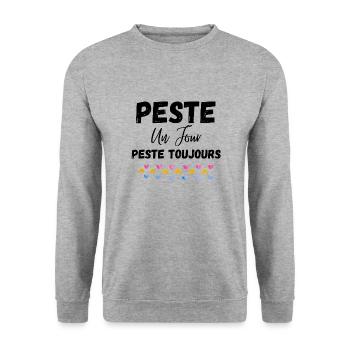Peste un jour peste toujours vêtement drôle humour - Sweat-shirt Unisexe - gris chiné - Devant - Alina (178cm) & Michal (187cm)