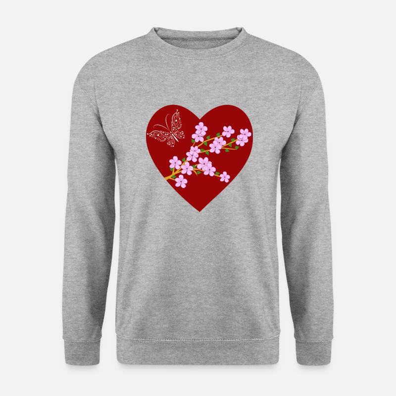 Schmetterling Kirschblüte - Unisex Pullover - Weißgrau meliert