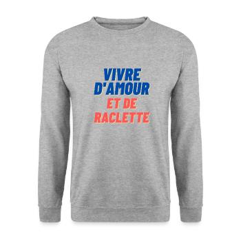Vivre d'amour et de raclette - humour drôle - Sweat-shirt Unisexe - gris chiné - Devant - Alina (178cm) & Michal (187cm)