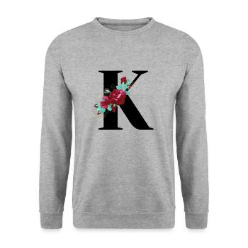 Buchstabe k blüht - Unisex Pullover - Weißgrau meliert - Vorne - Alina (178cm) & Michal (187cm)
