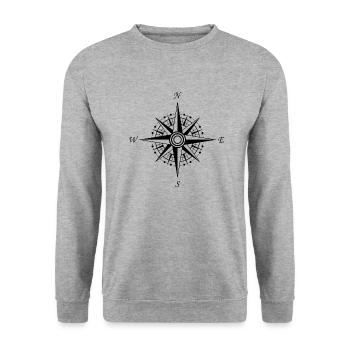 wind rose drawing style man woman compass - Unisex Sweatshirt - salt & pepper - Front - Alina (178cm) & Michal (187cm)
