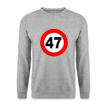 47. Geburtstag - 47 - Feier - Straßenschild - Unisex Pullover - Weißgrau meliert - Vorne - Alina (178cm) & Michal (187cm)