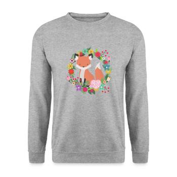 Alles Gute zum Muttertag Fuchs im Blumenkranz - Unisex Pullover - Weißgrau meliert - Vorne - Alina (178cm) & Michal (187cm)