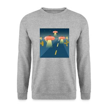 Flying Flying Saucers on the Road - Unisex Sweatshirt - salt & pepper - Front - Alina (178cm) & Michal (187cm)