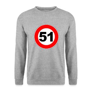 51. Geburtstag - 51 - Feier - Straßenschild - Unisex Pullover - Weißgrau meliert - Vorne - Alina (178cm) & Michal (187cm)