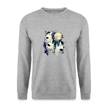 3 opossum moon - Unisex Pullover - Weißgrau meliert - Vorne - Alina (178cm) & Michal (187cm)