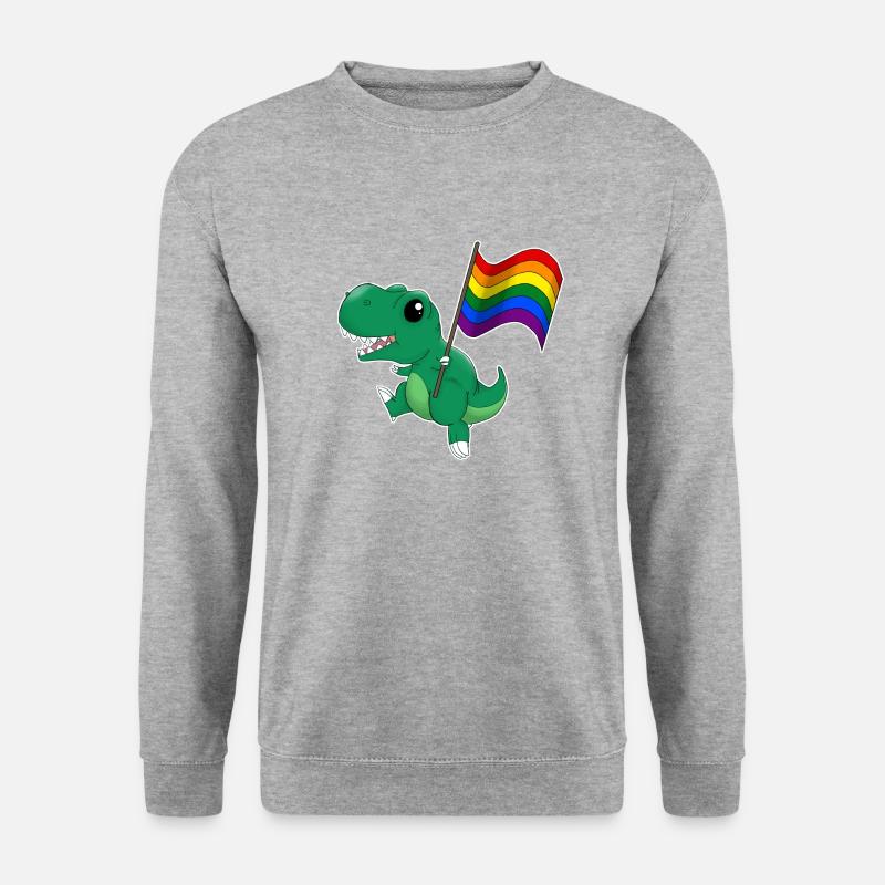 Regenbogen Dinosaurier T-Rex Pride - Unisex Pullover - Weißgrau meliert