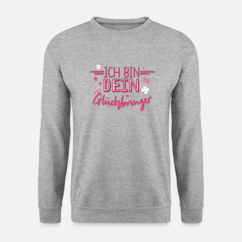 Ich bin Dein Glücksbringer Kleeblatt Glück Spruch - Unisex Pullover - Weißgrau meliert