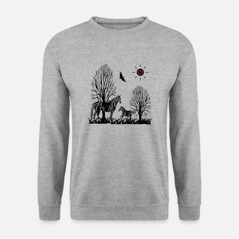 Pferde - Unisex Pullover - Weißgrau meliert