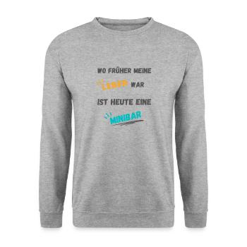 Witziger spruch lustig bier leber minibar - Unisex Pullover - Weißgrau meliert - Vorne - Alina (178cm) & Michal (187cm)
