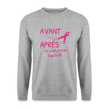 Octobre rose Lutte contre le cancer du sein - Sweat-shirt Unisexe - gris chiné - Devant - Alina (178cm) & Michal (187cm)