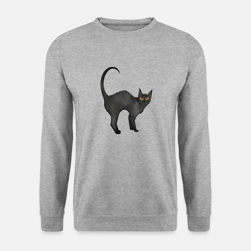 Katze Schwarz - Unisex Pullover - Weißgrau meliert