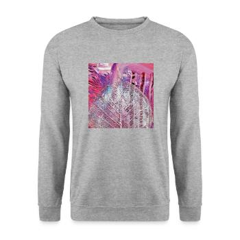 Malerei Acryl Blattadern abstrakt Pink-Rosa-lila - Unisex Pullover - Weißgrau meliert - Vorne - Alina (178cm) & Michal (187cm)