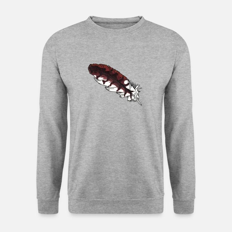 Kleine Braune Feder Handgezeichnet (Rotmilan) - Unisex Pullover - Weißgrau meliert
