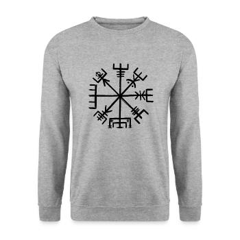 Vegvísir (schwarz) - Unisex Pullover - Weißgrau meliert - Vorne - Alina (178cm) & Michal (187cm)