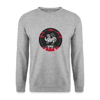 KARATE KANJI TIGER - Unisex Sweatshirt - salt & pepper - Front - Alina (178cm) & Michal (187cm)