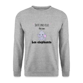 Juste une fille qui aime les éléphants - Sweat-shirt Unisexe - gris chiné - Devant - Alina (178cm) & Michal (187cm)
