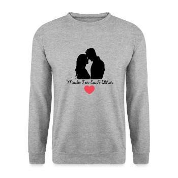 made for each other - cadeau couple - original - Sweat-shirt Unisexe - gris chiné - Devant - Alina (178cm) & Michal (187cm)