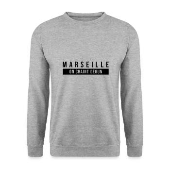 Marseille, On Craint Dégun - Sweat-shirt Unisexe - gris chiné - Devant - Alina (178cm) & Michal (187cm)