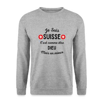 Je suis suisse, cadeau humour homme fier - Sweat-shirt Unisexe - gris chiné - Devant - Alina (178cm) & Michal (187cm)