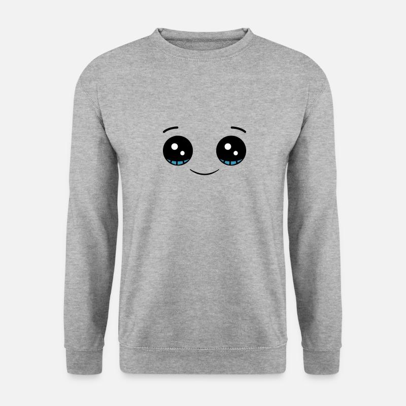 Süße Kawaii Augen, entzückendes Gesicht - Unisex Pullover - Weißgrau meliert
