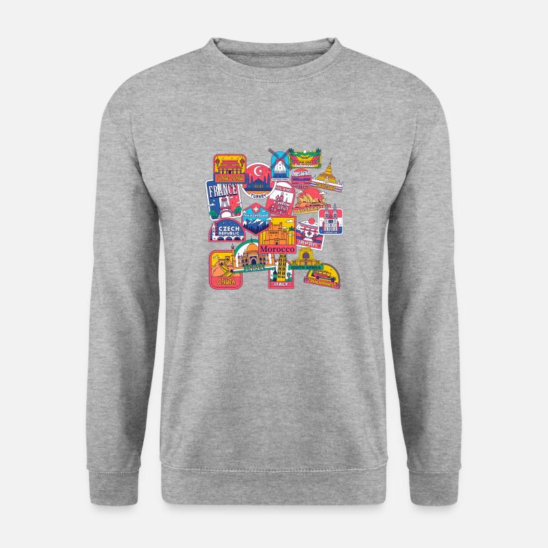 WELT, reise um die Welt - Unisex Pullover - Weißgrau meliert