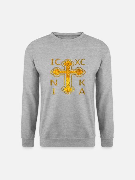 Gold Kreuz IC XC NIKA - Sieg Sieger Schutz Glaube - Unisex Pullover - Weißgrau meliert