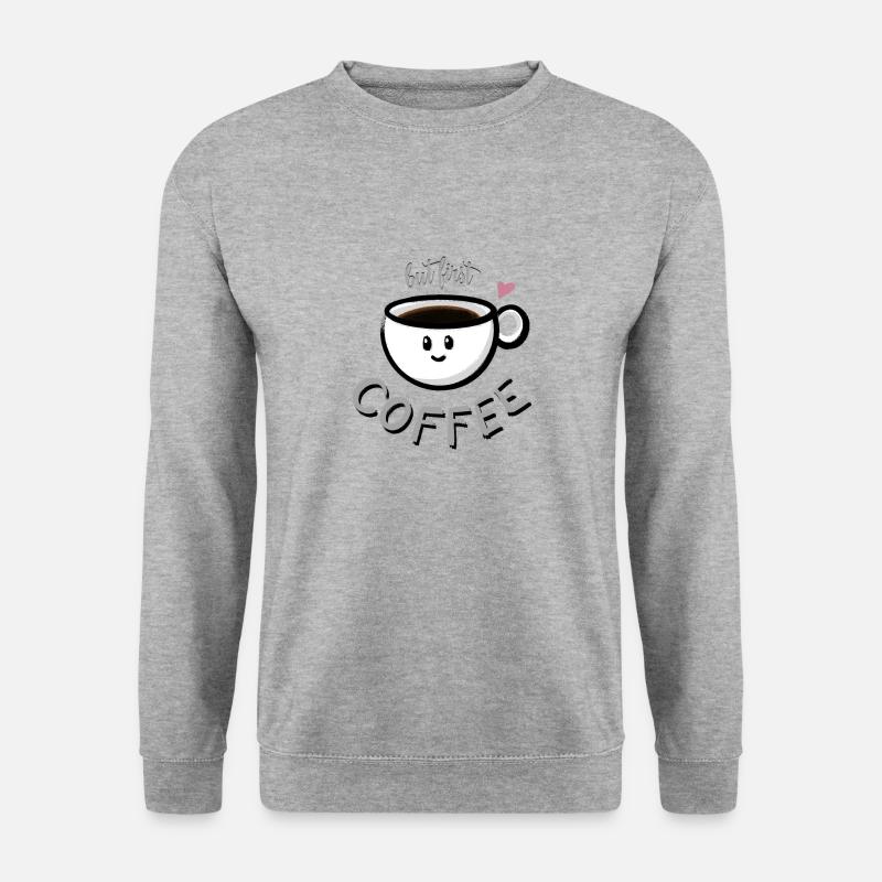 but first COFFEE - Unisex Pullover - Weißgrau meliert