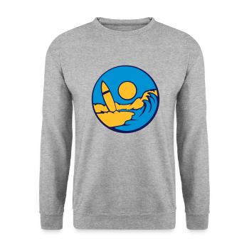 Surfbrett Strand Welle - Unisex Pullover - Weißgrau meliert - Vorne - Alina (178cm) & Michal (187cm)