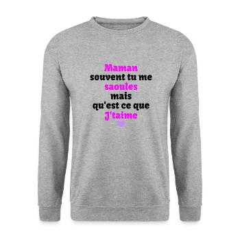 j't'aime Maman - Sweat-shirt Unisexe - gris chiné - Devant - Alina (178cm) & Michal (187cm)