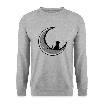 Hund sitzt auf Mond - Unisex Pullover - Weißgrau meliert - Vorne - Alina (178cm) & Michal (187cm)