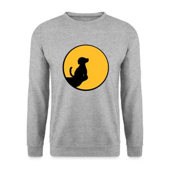 Mond Klippe sitzender Hund - Unisex Pullover - Weißgrau meliert - Vorne - Alina (178cm) & Michal (187cm)