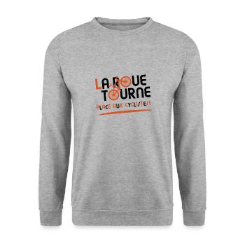 LA ROUE TOURNE, PLACE AUX CYCLISTES ! (vélo) - Sweat-shirt Unisexe - gris chiné - Devant - Alina (178cm) & Michal (187cm)
