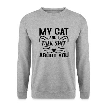 My Cat and i talk Shit about you - Unisex Pullover - Weißgrau meliert - Vorne - Alina (178cm) & Michal (187cm)