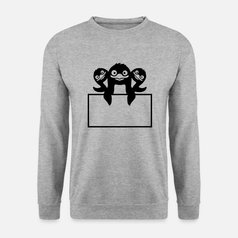 Textfeld 3 Pinguine Schild - Unisex Pullover - Weißgrau meliert