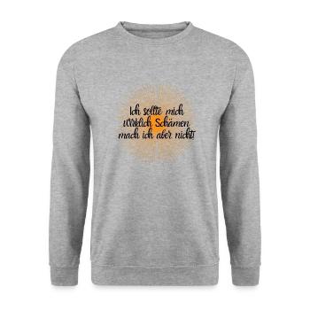ich sollte mich wirklich schämen - Unisex Pullover - Weißgrau meliert - Vorne - Alina (178cm) & Michal (187cm)