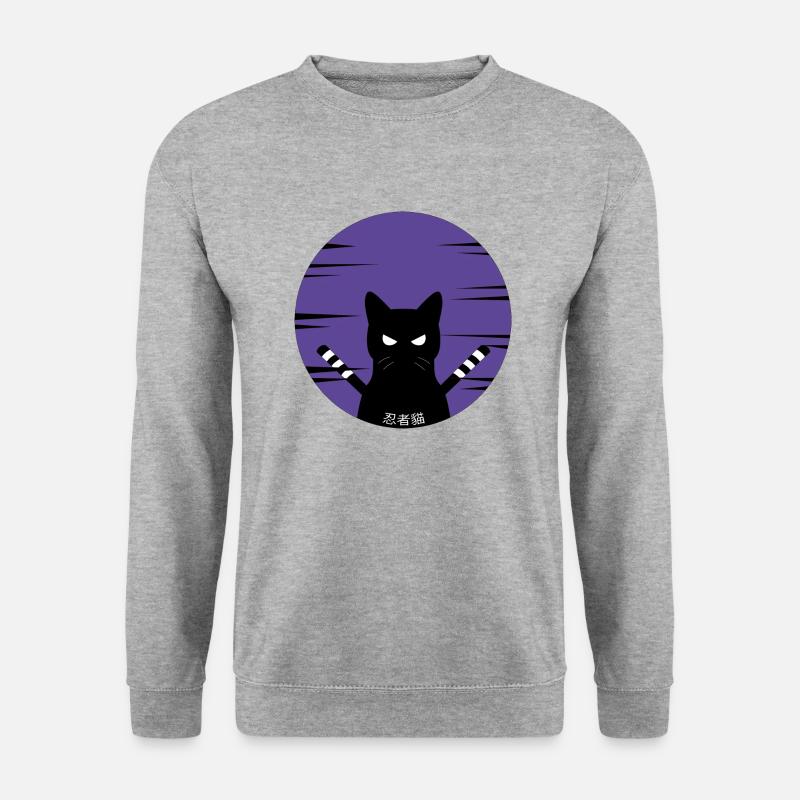 Ninja Katze - Unisex Pullover - Weißgrau meliert