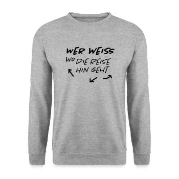 Reise Spruch - Unisex Pullover - Weißgrau meliert - Vorne - Alina (178cm) & Michal (187cm)