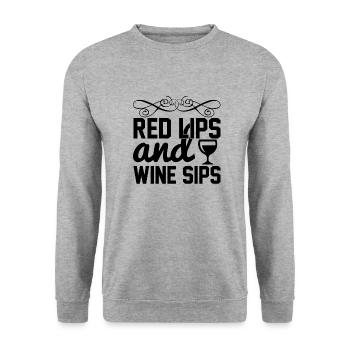 Red Lips and Wine Sips - Unisex Pullover - Weißgrau meliert - Vorne - Alina (178cm) & Michal (187cm)