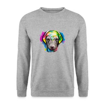 Weimaraner in Farbe - Unisex Pullover - Weißgrau meliert - Vorne - Alina (178cm) & Michal (187cm)