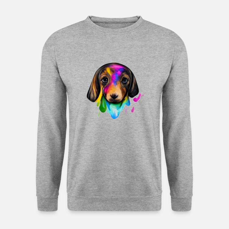 Dackel in Farbe - Unisex Pullover - Weißgrau meliert
