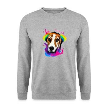 American Foxhound Design in Farbe - Unisex Pullover - Weißgrau meliert - Vorne - Alina (178cm) & Michal (187cm)