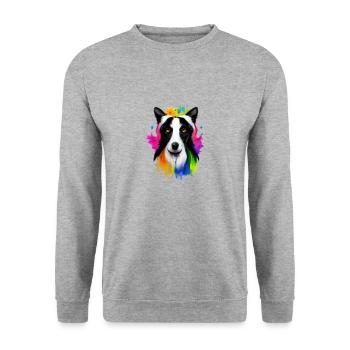 Collie Design in Farbe - Unisex Pullover - Weißgrau meliert - Vorne - Alina (178cm) & Michal (187cm)