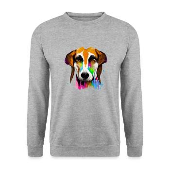 American Foxhound Design in Farbe - Unisex Pullover - Weißgrau meliert - Vorne - Alina (178cm) & Michal (187cm)