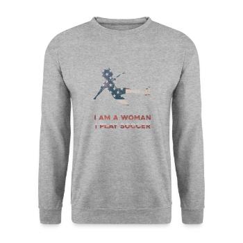 Frauenfußball - Unisex Pullover - Weißgrau meliert - Vorne - Alina (178cm) & Michal (187cm)