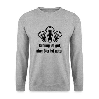 Bildung ist gut aber Bier ist guter 2 black - Unisex Pullover - Weißgrau meliert - Vorne - Alina (178cm) & Michal (187cm)