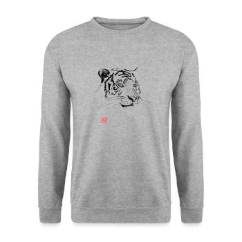 Weißer Tiger - Unisex Pullover - Weißgrau meliert - Vorne - Alina (178cm) & Michal (187cm)