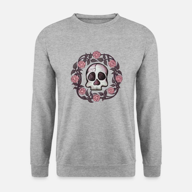 Hübscher gruseliger Rosenschädel - Unisex Pullover - Weißgrau meliert