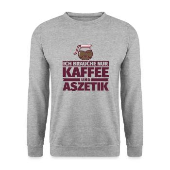 Ich brauche nur Kaffee und Aszetik - Unisex Pullover - Weißgrau meliert - Vorne - Alina (178cm) & Michal (187cm)